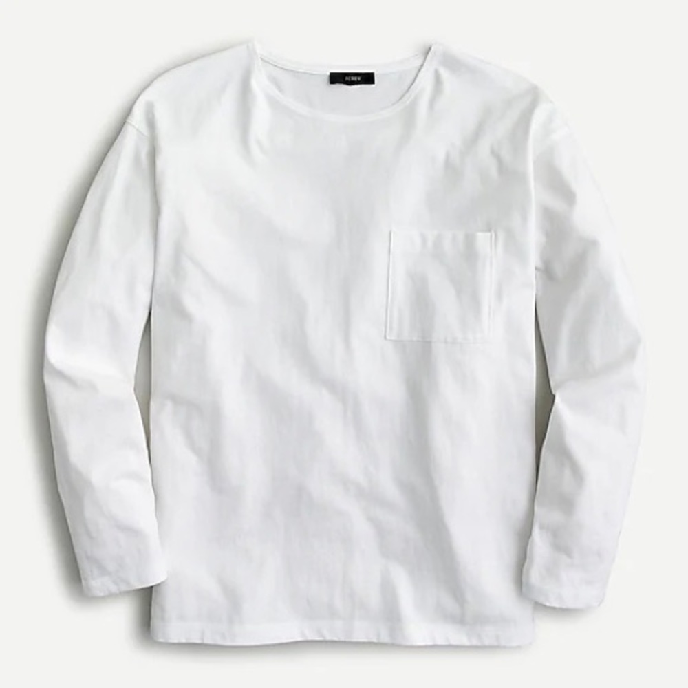 NWT J. Crew White Long Sleeve Pocket Front T-Shirt-size L